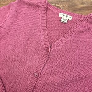 VTG Eddie Bauer Sweater Women L Textured Knit Button Up Cardigan Dusty Rose Pink